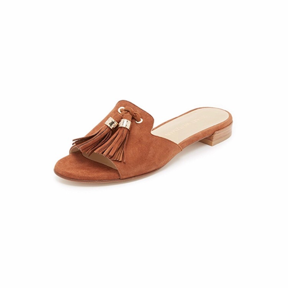 Stuart Weitzman camel suede flat slide sandle 5.5